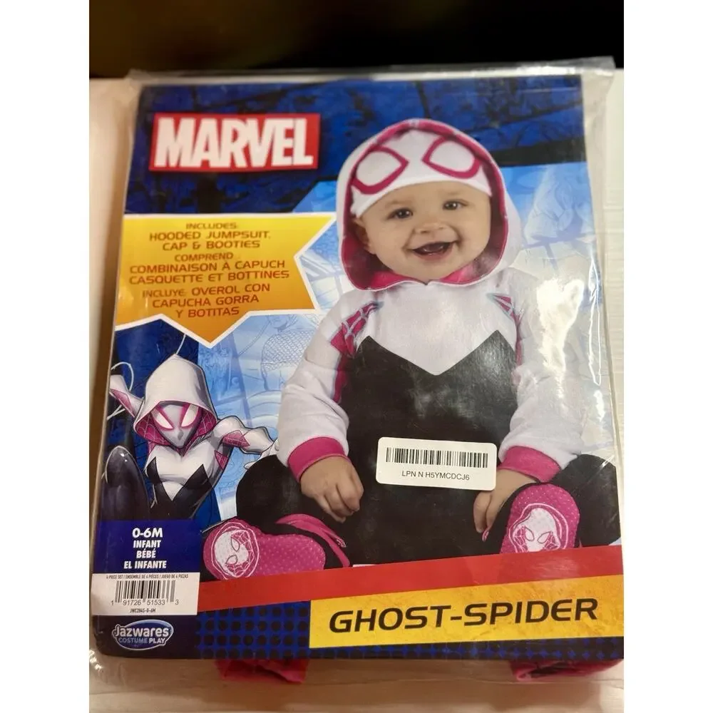 Marvel Ghost-Spider Baby Costume 0-6M NWT Jazwares Spider-Man Halloween New - Picture 6 of 9